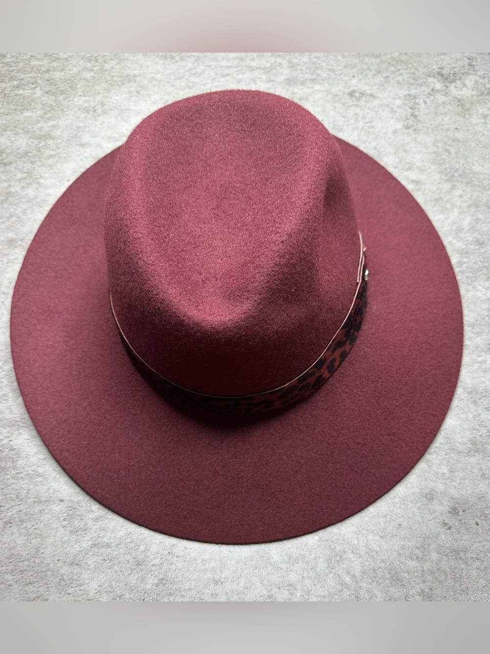 Rag & Bone New York Burgundy Wool Felt Fedora Hat Small Leopard Calf Hair Band